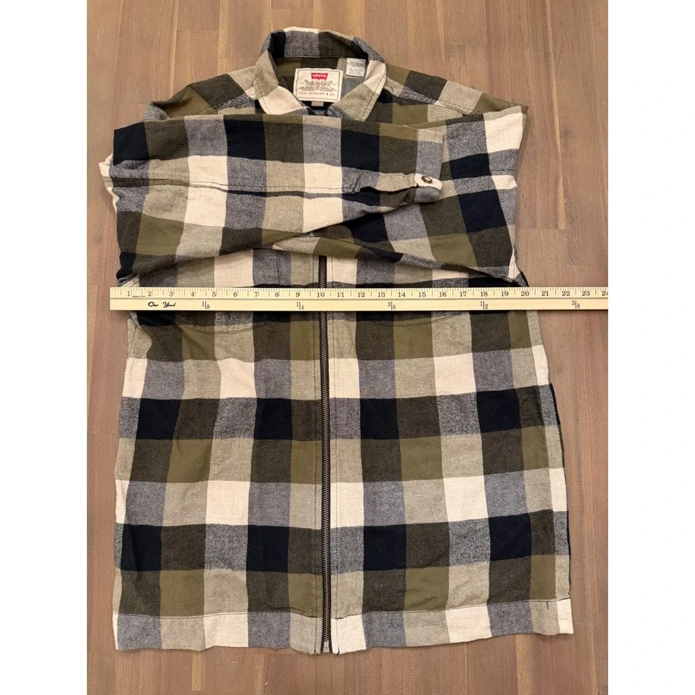 Levi Strauss & Co Mens Plaid‎ Full Zip Shirt Jacket Green Black Cream L - Picture 3 of 7